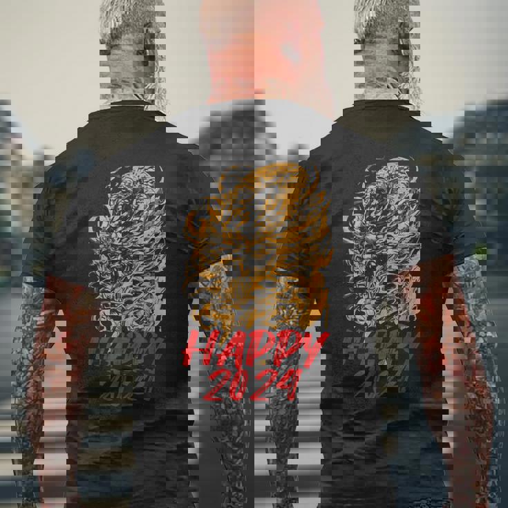 ハッピー2024ドラゴンイヤーチャイニーズ2024ハッピーニューイヤー メンズTシャツ バックプリント 高齢者への贈り物