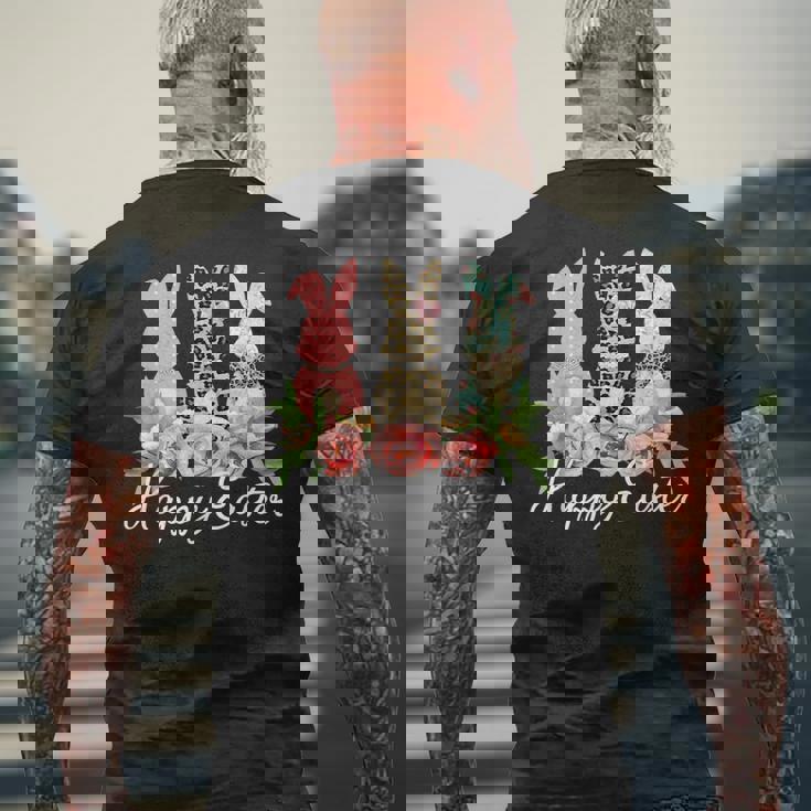 ハッピーイースター 3匹のウサギ 春のハント 卵 おもしろウサギ メンズTシャツ バックプリント 高齢者への贈り物