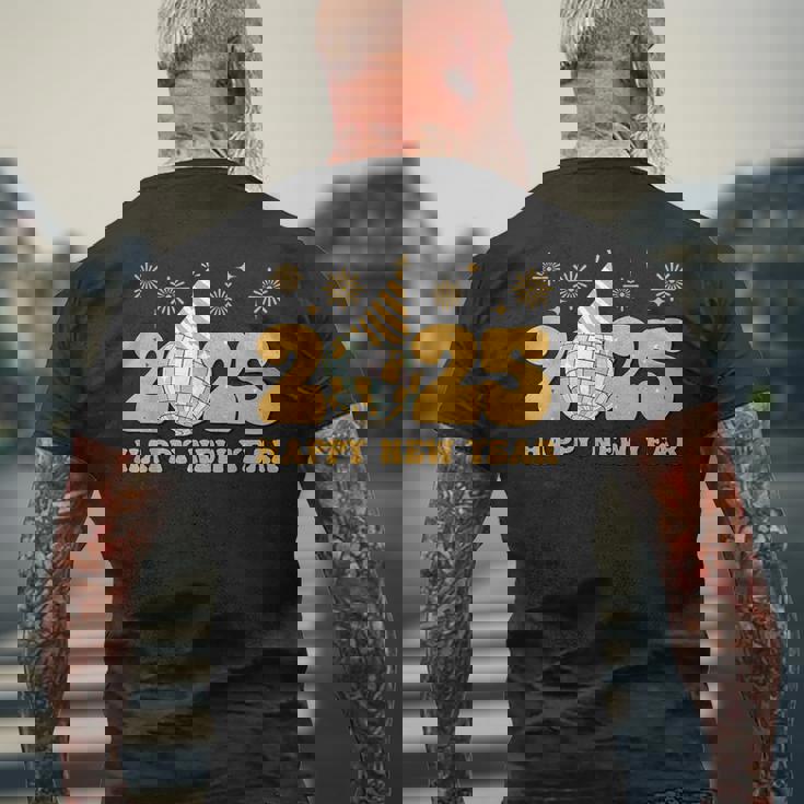 ハッピーニューイヤー 2025 家族 お揃い 花火 新年会 メンズTシャツ バックプリント 高齢者への贈り物