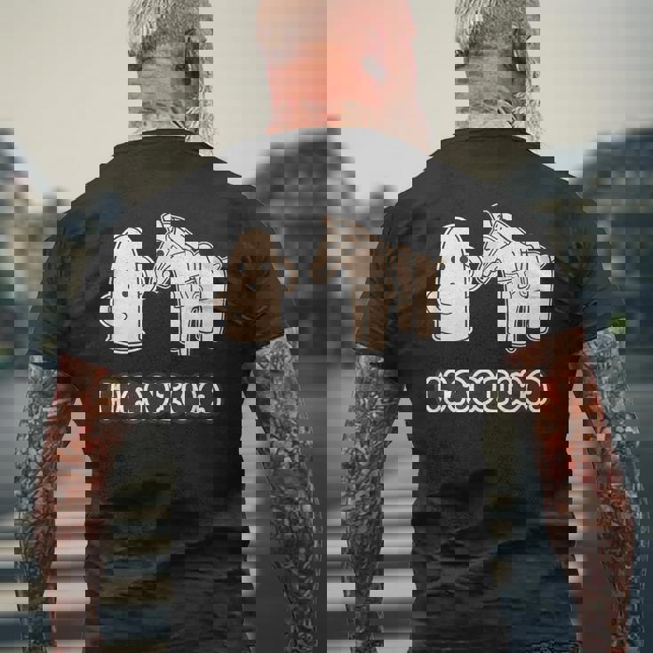 ハニワ くん と 馬 埴輪【ゆるフレンズ】歴史土器 キャラクター かわいい イラスト メンズTシャツ バックプリント 高齢者への贈り物