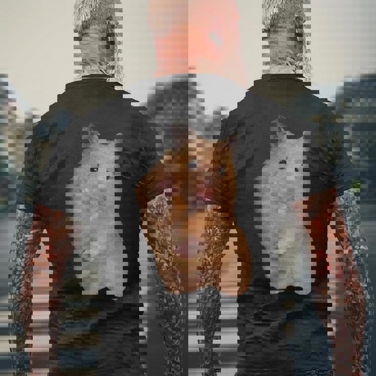 ハムスターミーム ピースサイン付き メンズTシャツ バックプリント 高齢者への贈り物