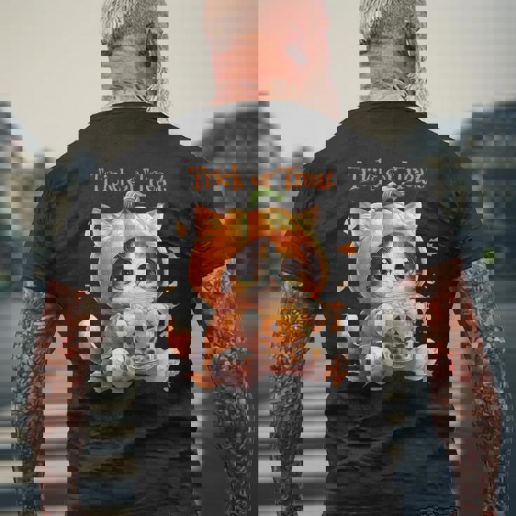 ハロウィン わがまま猫 ねこ ラーメン好き かわいい おもしろ マンガ メンズTシャツ バックプリント 高齢者への贈り物