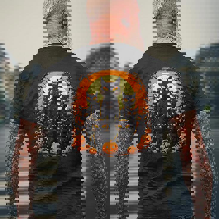 ハロウィン 黒猫 パンプキン 面白い レトロデザイン メンズTシャツ バックプリント 高齢者への贈り物