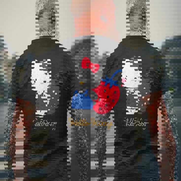 ハローキティ いちご ダークカラー メンズTシャツ バックプリント 高齢者への贈り物