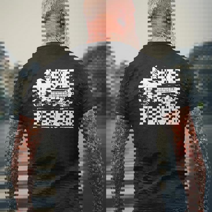 ハワイアン ウクレレ ウケ プレイヤーフラワー メンズTシャツ バックプリント 高齢者への贈り物