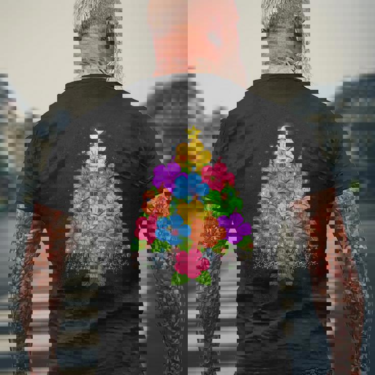 ハワイアン クリスマス ハイビスカス フラワー ツリー ハワイ トロピカル メンズTシャツ バックプリント 高齢者への贈り物