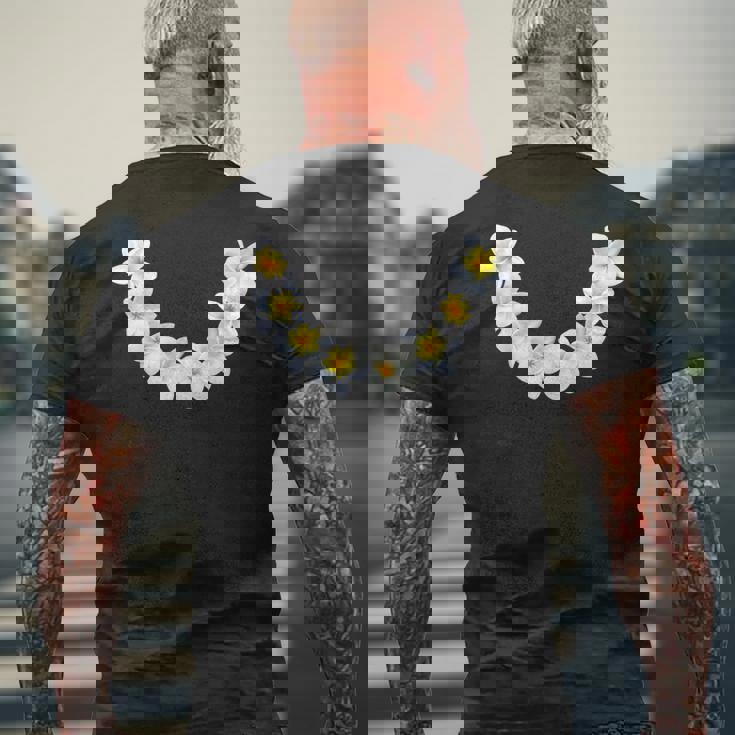 ハワイアンお土産 フラ・ルアウ プルメリア・レイ メンズTシャツ バックプリント 高齢者への贈り物