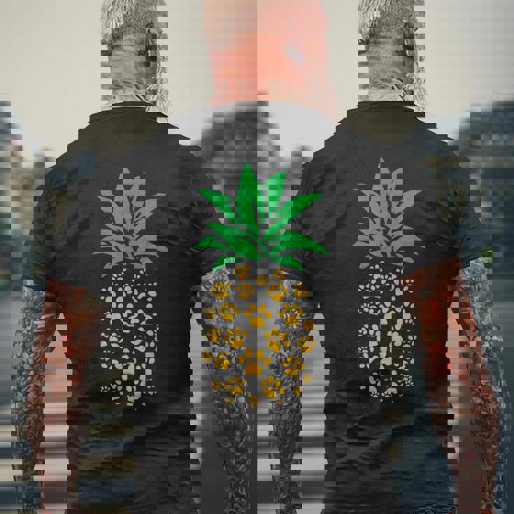 ハワイアンアイランド パイナップル 猫の肉球プリント 猫好きのギフト メンズTシャツ バックプリント 高齢者への贈り物