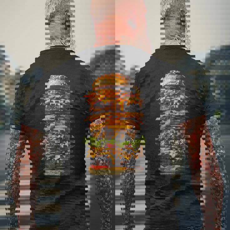 ハンバーガー チーズバーガー ファーストフード愛好家 食通 ギフト メンズTシャツ バックプリント 高齢者への贈り物