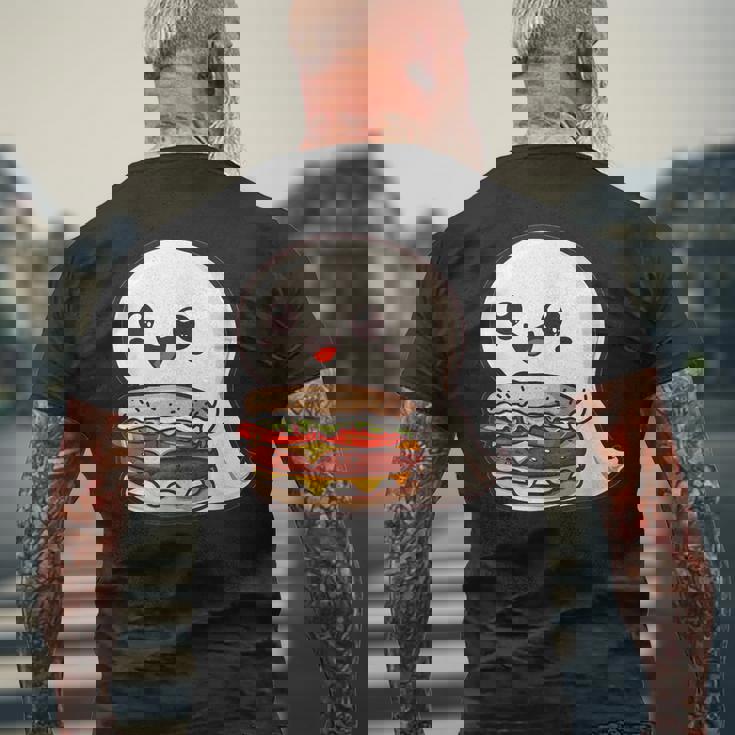 ハンバーガーとかわいいおばけ メンズTシャツ バックプリント 高齢者への贈り物