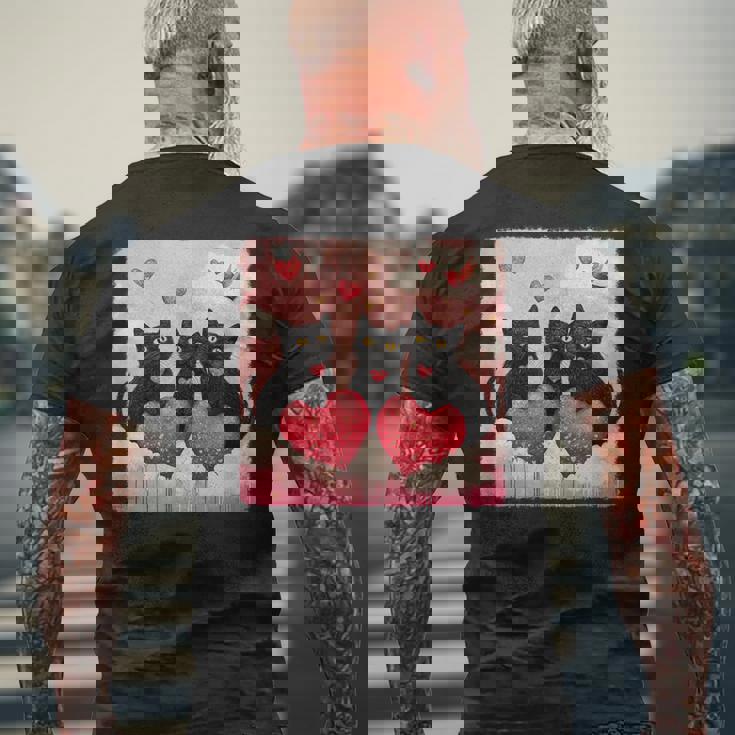 ハートのある黒猫 バレンタインデー アートペインティング メンズTシャツ バックプリント 高齢者への贈り物