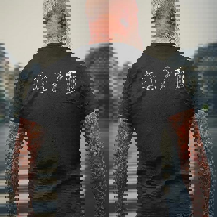 ハードハット ハンマー ビール スケッチ 建設作業員 メンズTシャツ バックプリント 高齢者への贈り物