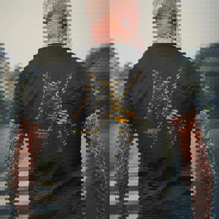 バイオリン 猫 面白い クラシカル 音符 オーケストラ ヴァイオリニスト メンズTシャツ バックプリント 高齢者への贈り物