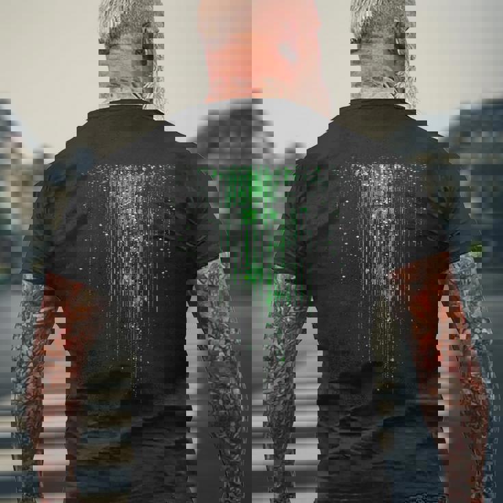 バイナリコードマトリックス グリーンデジタルサイバーパンク メンズTシャツ バックプリント 高齢者への贈り物