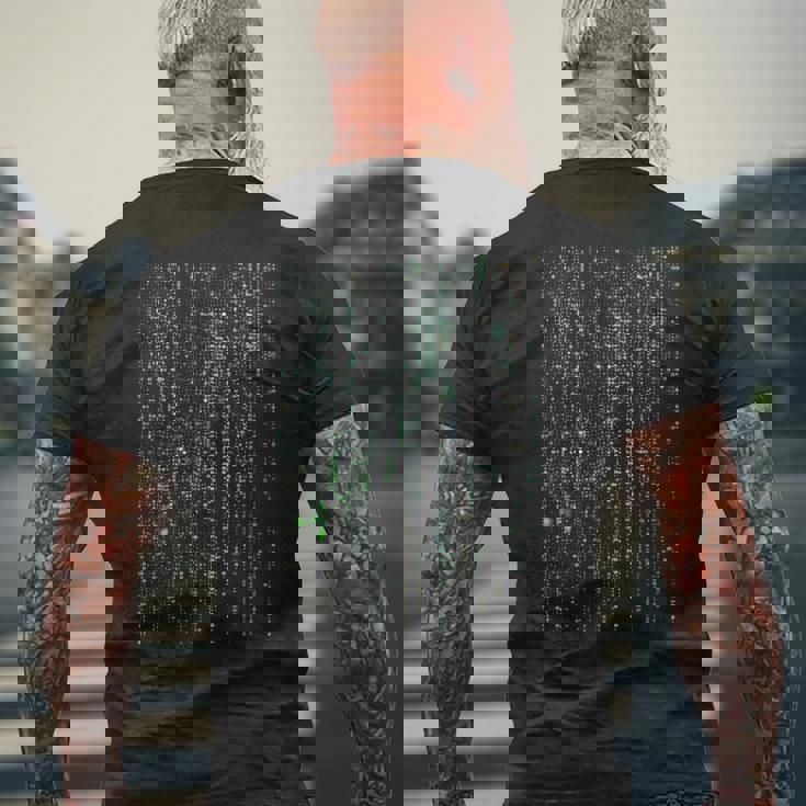 バイナリコードマトリックスグリッチ効果デジタルパターン メンズTシャツ バックプリント 高齢者への贈り物