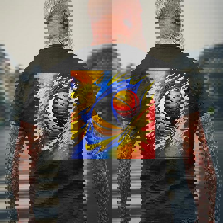 バスケットボール チーム スポーツ カラフル ボール バスケットボール愛好家 メンズTシャツ バックプリント 高齢者への贈り物