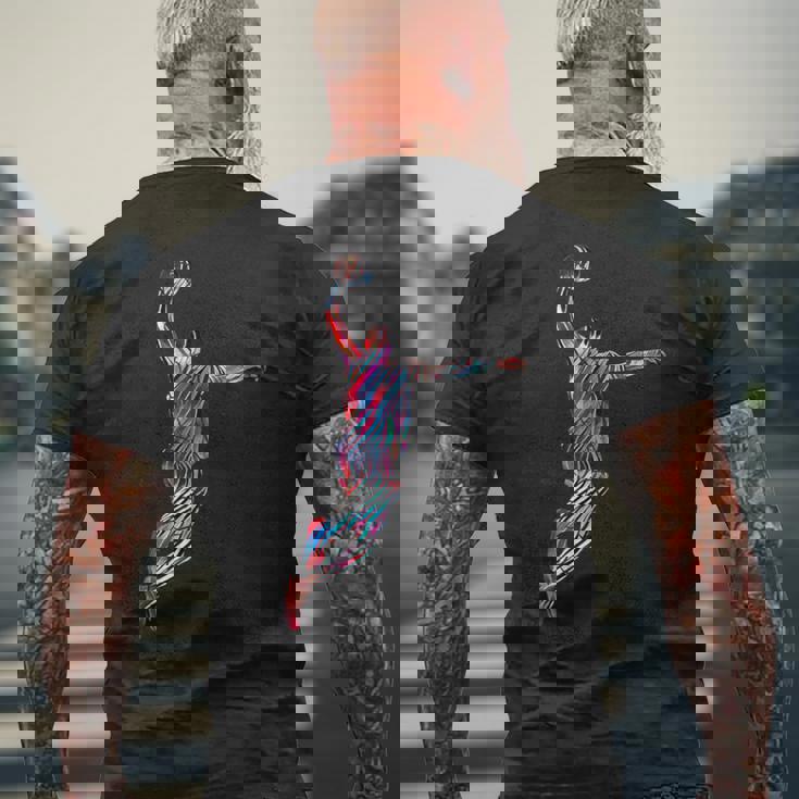 バスケットボール 選手 スラム ダンク 赤 フラクタル 抽象芸術 スポーツ メンズTシャツ バックプリント 高齢者への贈り物