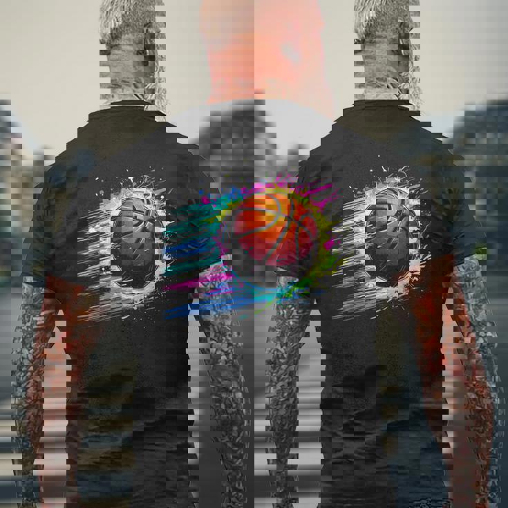バスケットボール選手 カラフル タイダイ カラーアート スポーツ愛好家 メンズTシャツ バックプリント 高齢者への贈り物