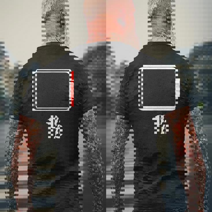 バッテリー 1 残り1 バッテリー切れtシャツ バッテリー残量が少ない メンズTシャツ バックプリント 高齢者への贈り物