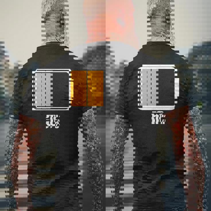 バッテリーハーフ残量50 バッテリーデッドtシャツ バッテリー残量が少ない メンズTシャツ バックプリント 高齢者への贈り物