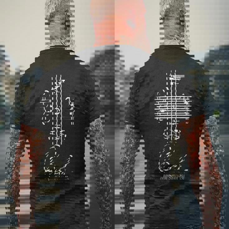 バッハ ミュージカル シグネチャー ノテーション 音楽 クラシック メンズTシャツ バックプリント 高齢者への贈り物