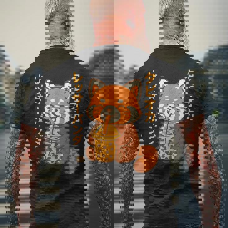 バブルティー レッサーパンダ ボバ カワイイ タピオカ アニメ かわいい メンズTシャツ バックプリント 高齢者への贈り物