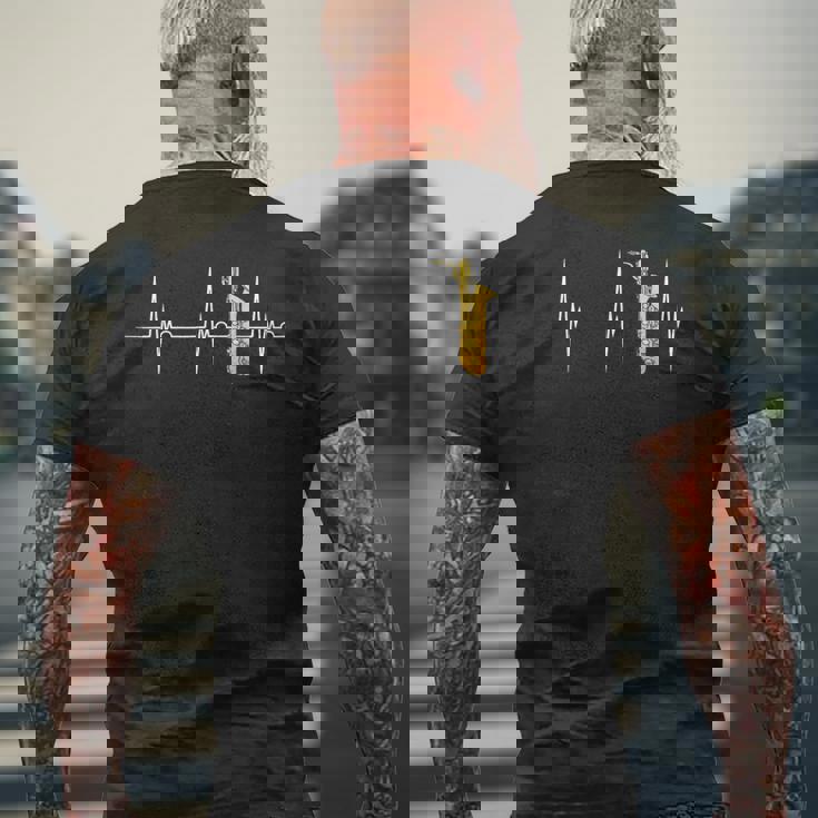 バリトンサックスハートビートekgパルスサックスサックス奏者 メンズTシャツ バックプリント 高齢者への贈り物