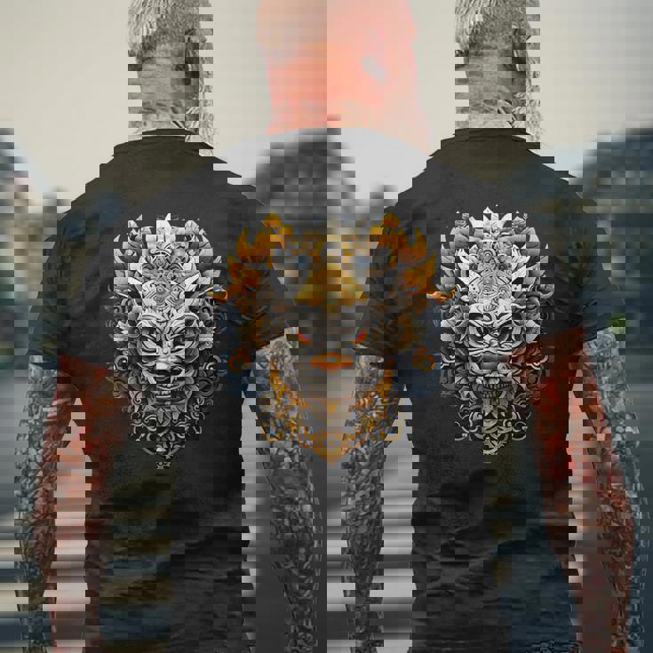 バリ文化 バロンマスク バリ インドネシア メンズTシャツ バックプリント 高齢者への贈り物