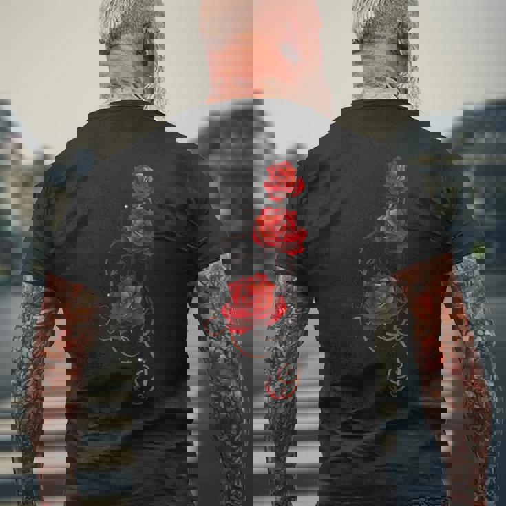 バレンタインデー ギフト シャツ 赤バラ とげ付き 葉っぱ メンズTシャツ バックプリント 高齢者への贈り物