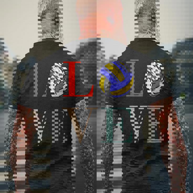 バレーボール 面白い バレー部 おもしろ 文字入り 服 おもしろグッズ 文字 ネタ メンズ Love 部活 メンズTシャツ バックプリント 高齢者への贈り物