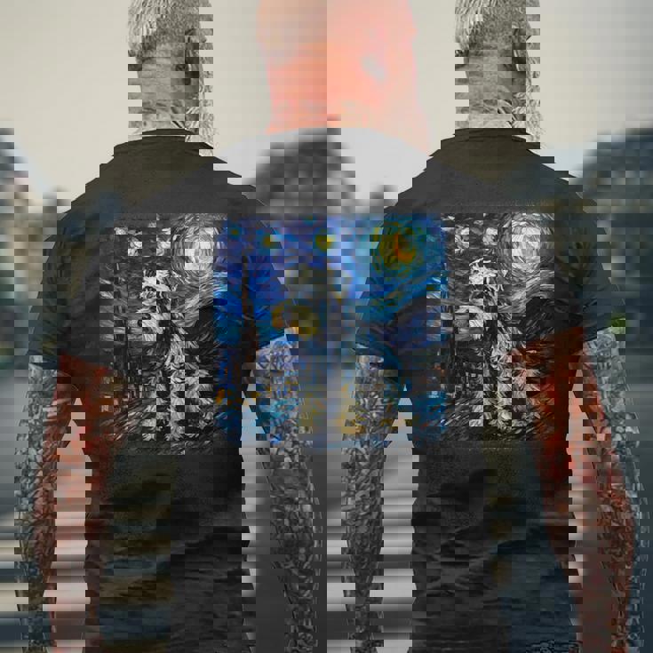 バン・ゴッホ 星月夜ミニチュア・シュナウザー メンズTシャツ バックプリント 高齢者への贈り物