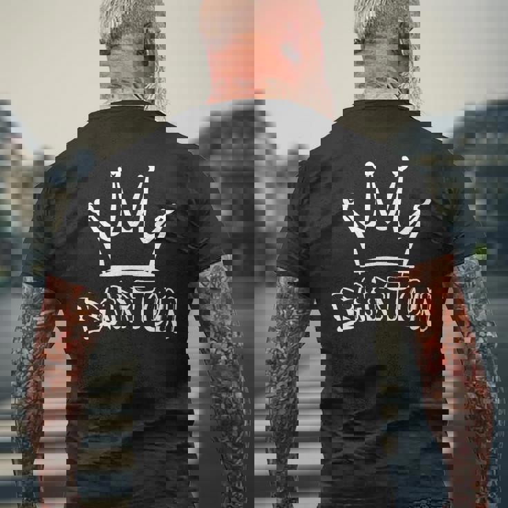 バートンのファミリーネーム クールなバートンの名前とロイヤルクラウン メンズTシャツ バックプリント 高齢者への贈り物