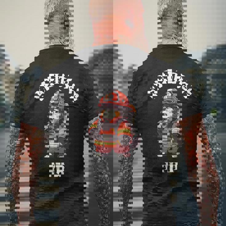 バーニーズマウンテンドッグ ファイヤーハウス パップ 面白い 消防士 メンズTシャツ バックプリント 高齢者への贈り物