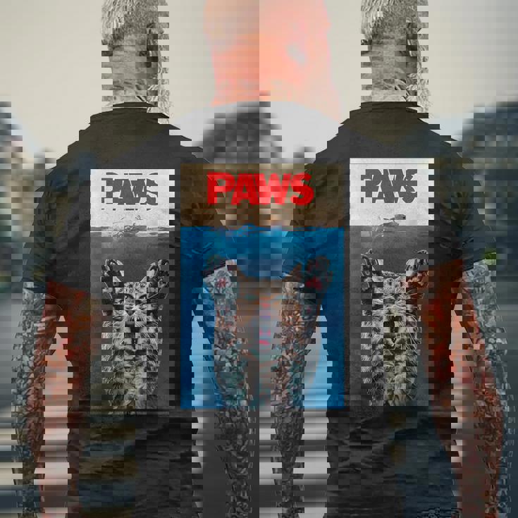 パウス おもしろ猫 パロディ 猫 恋人 ギフト 子猫 サメ ネズミ 鳴き声 メンズTシャツ バックプリント 高齢者への贈り物