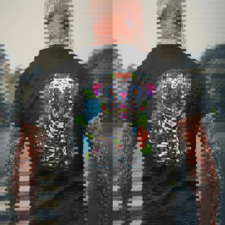 パグ シュガースカル メキシコ 犬 カラベラ 死者の日 メンズTシャツ バックプリント 高齢者への贈り物