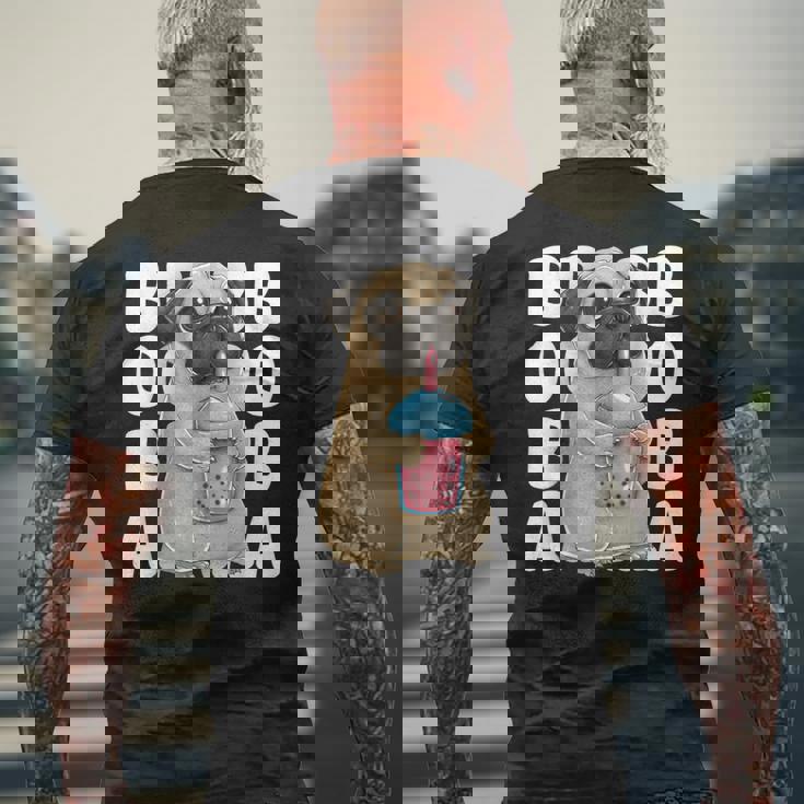 パグ 犬 カワイイ ボバ バブル ミルク ティー タピオカパール かわいい メンズTシャツ バックプリント 高齢者への贈り物