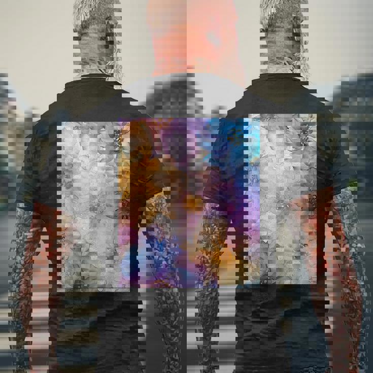 パステルインクのイラストにマルチカラー春の花。 メンズTシャツ バックプリント 高齢者への贈り物