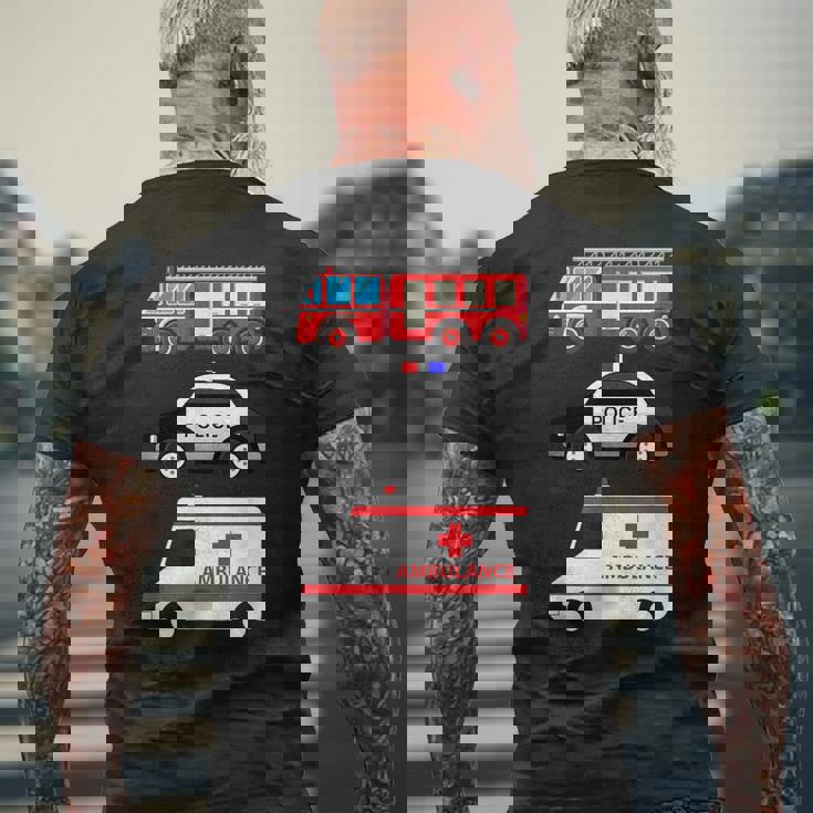 パトカー 消防車 救急車 ファーストレスポンダーデザイン メンズTシャツ バックプリント 高齢者への贈り物