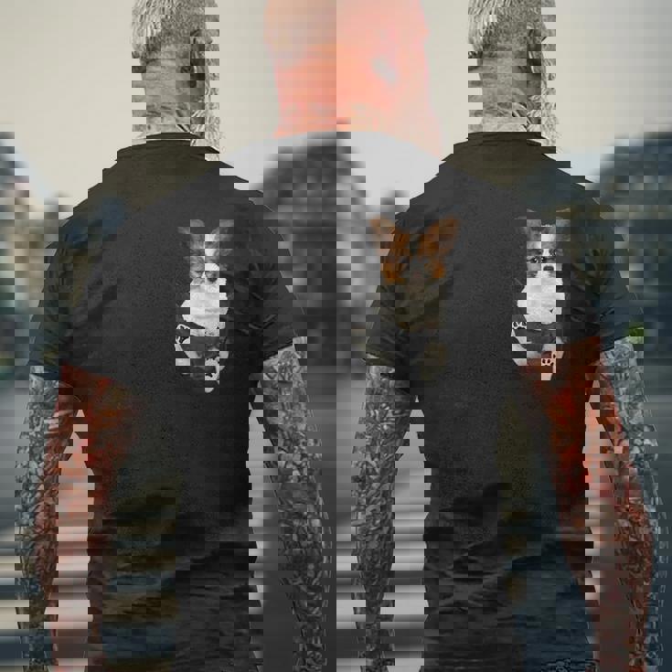 パピヨン愛好家のためのポケットに入った面白いパピヨン メンズTシャツ バックプリント 高齢者への贈り物