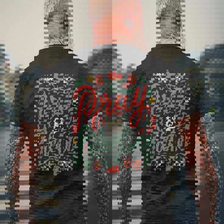 パレスチナのために祈り、戦争を止め、反戦、平和 メンズTシャツ バックプリント 高齢者への贈り物