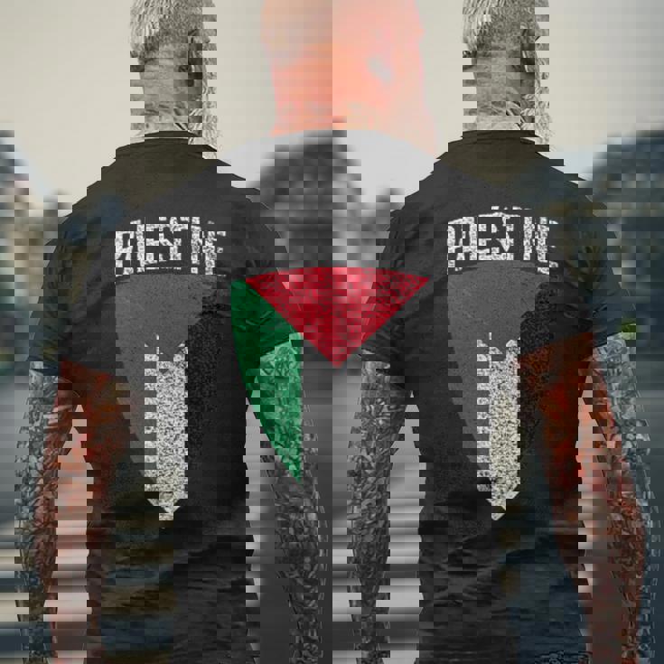 パレスチナ国旗 シールドフリー パレスチナガザ パレスチナ人 メンズTシャツ バックプリント 高齢者への贈り物