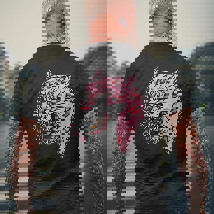 パンサーピンク×ハートラブトラディショナルフラッシュ メンズTシャツ バックプリント 高齢者への贈り物