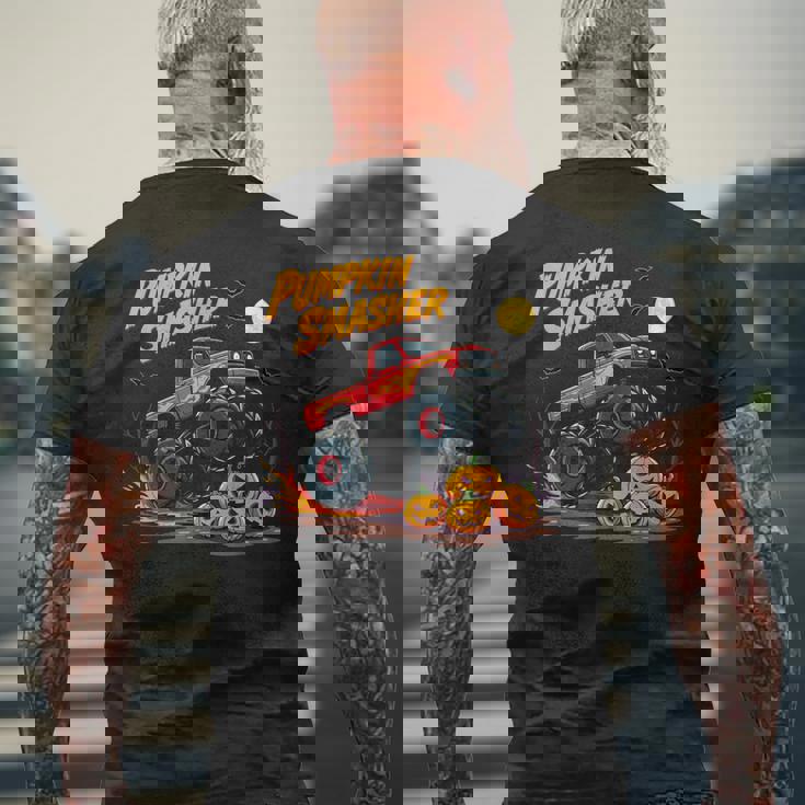 パンプキンスマッシャー モンスタートラック ハロウィン ジャック・オー・ランタン メンズTシャツ バックプリント 高齢者への贈り物