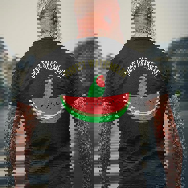 パーフェクトスイカラブバード、バーブミーム、グリーンオウムフルーツ メンズTシャツ バックプリント 高齢者への贈り物