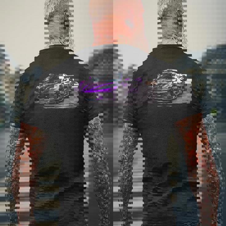 パープル C8 ドライブウェイ スー レースカー マッスルカー スポーツカー C8 メンズTシャツ バックプリント 高齢者への贈り物