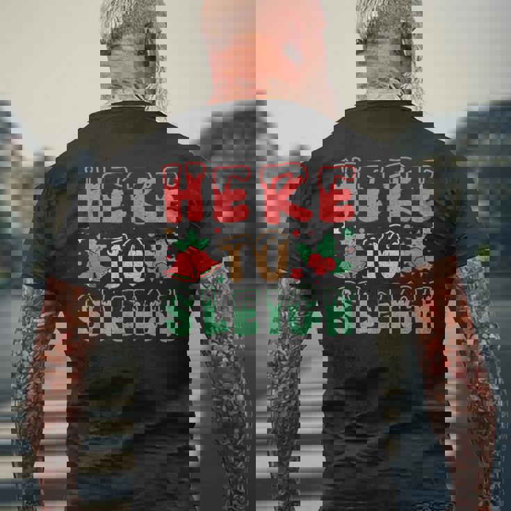 ヒア・トゥ・スレイ・ジョリー・クリスマス・バイブス メンズTシャツ バックプリント 高齢者への贈り物