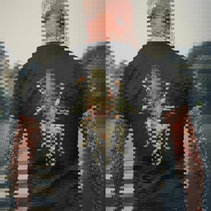 ヒエロニムス ボッシュ 地上の喜びの庭 フクロウ メンズTシャツ バックプリント 高齢者への贈り物