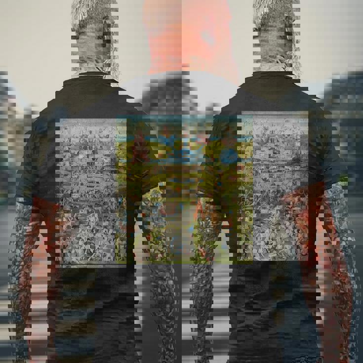 ヒエロニムス・ボッシュ 地球の喜びの庭 アート メンズTシャツ バックプリント 高齢者への贈り物