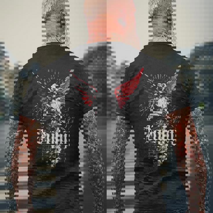 ヒップホップ Y2k ヴィンテージ ヒップスター エッジの効いたアーバン ストリートウェア エンジェル メンズTシャツ バックプリント 高齢者への贈り物