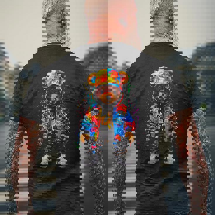 ヒップホップ テディベア カラフル テディベア グラフィック メンズTシャツ バックプリント 高齢者への贈り物